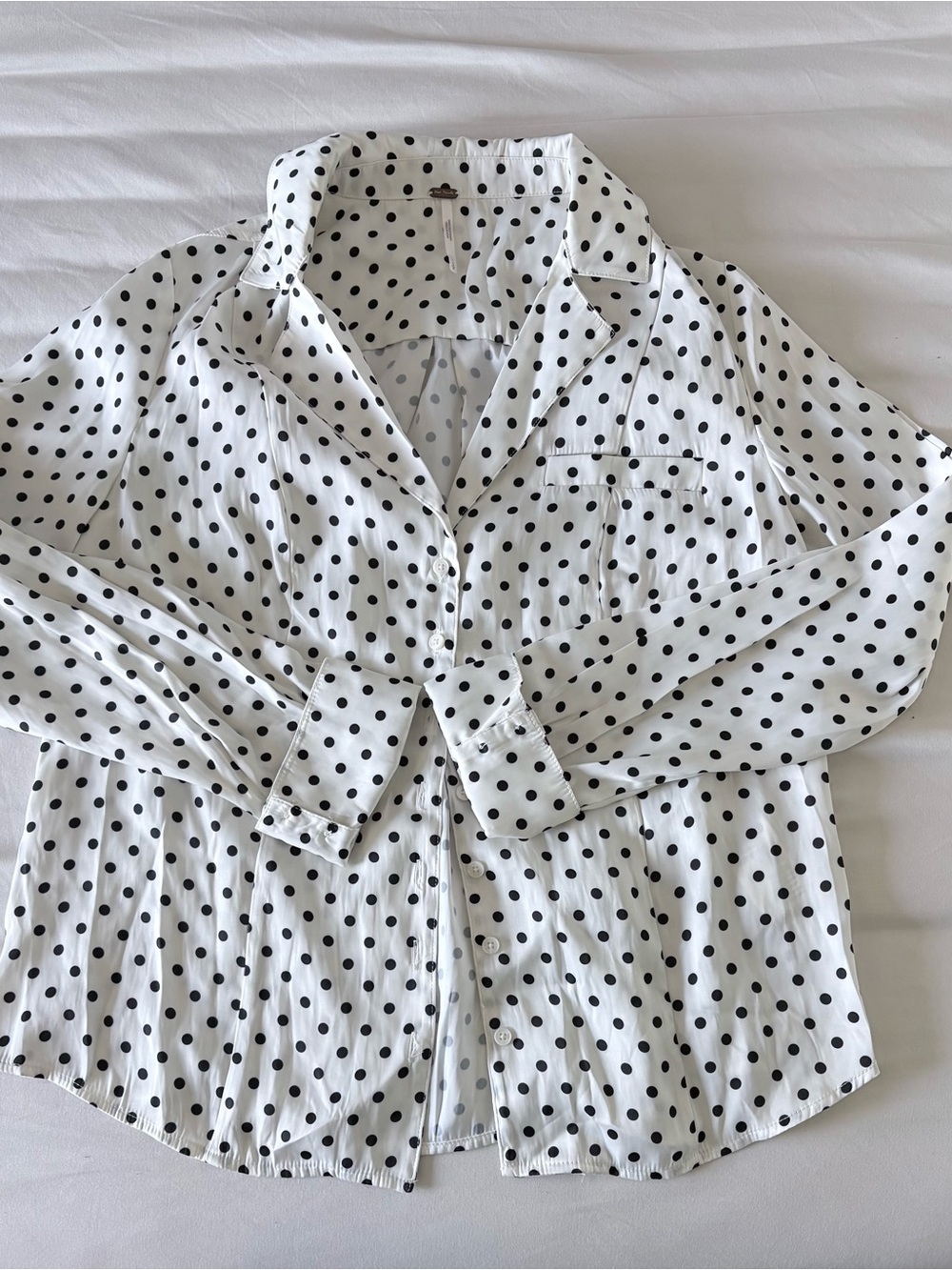 Free People White Button-Down Shirt with Black Polka Dots